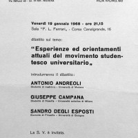 Volantino in occasione di un dibattito organizzato dal Portico, 1968, Archivio Istituto storico di Modena