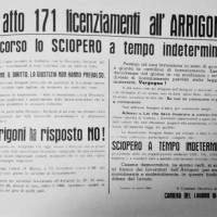 Volantino della Camera del Lavoro di Cesena contro i 171 licenziamenti all'Arrigoni, 1966