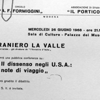 Volantino in occasione di una conferenza organizzata dal Circolo Formiggini, 1968, Archivio Istituto storico di Modena