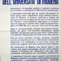 Volantino del Movimento studentesco, sd., Archivio Istituto storico di Modena